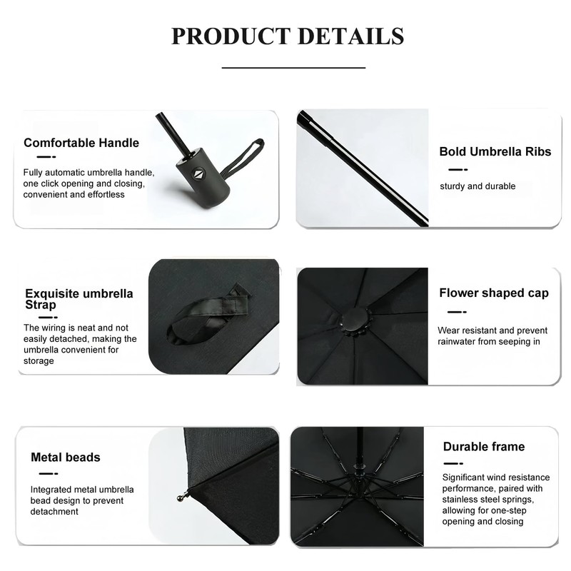 Men & Women 8 Ribs Stormproof Automatic Strong Folding Windproof