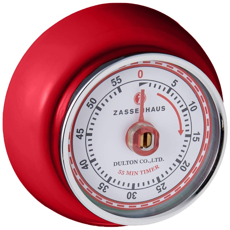 Zassenhaus Magnetic Retro Kitchen Timer, Classic Mechanical Cooking Timer (Red),