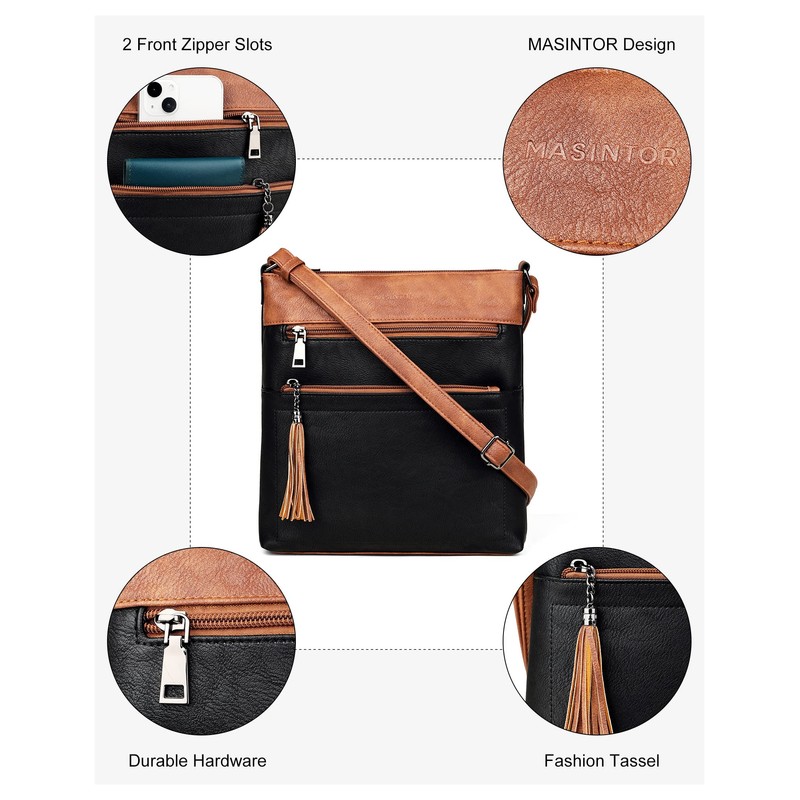 MASINTOR Crossbody Purses for Women, Multi Pocket Casual Crossbody Bag,