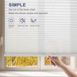MYshade Cordless Cellular Window Shades Light Filtering Blinds for Indoor Windows 1.5 inch Honeycomb Cell Sheer Fabric Accordion Pull Down Blinds Easy Lift Easy to Install, Size 24" W X 72" H (White)
