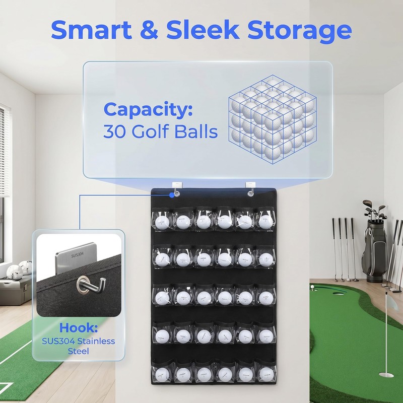 Golf Ball Holder Display for Wall, Hanging Organizer Set with