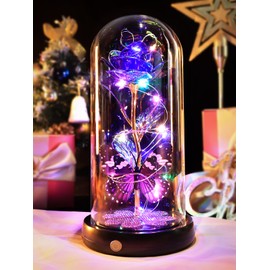 Womens Gifts for Christmas, Rechargeable Galaxy Glass Rose Light Up Rose In Glass Dome Crystal Flower Butterfly Gifts Anniversary Birthday Gift Xmas Gifts for Mom Grandma Sister Girlfriend Wife Purple