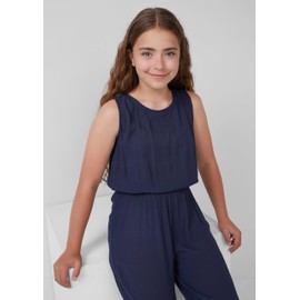 s.Oliver Crinkled Viscose Jumpsuit in Loose Fit with Back Cut-Out, navy