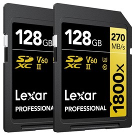 Lexar Professional 1800x SDXC UHS-II Card Gold Series 128GB - (2-Pack)