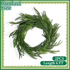 2 Pcs Christmas Norfolk Pine Garland- 6 Ft Dense Norfolk Pine Real Touch Garland- Artificial Pine Greenery Garlands for Christmas Holiday Mantle Fireplace Table Home Decor