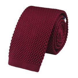 Knit Ties for Men Vintage Business Smart Casual 2" Skinny Stripe Knit Tie Striped Necktie Wine Red