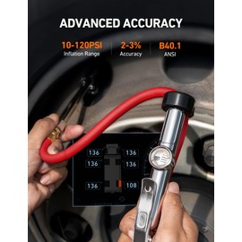 AstroAI inflador de neumáticos con medidor de presión, 120 PSI compresor de Aire Chuck Accesorios Dual Head Grado Comercial de RV Resistente con Manguera de Goma