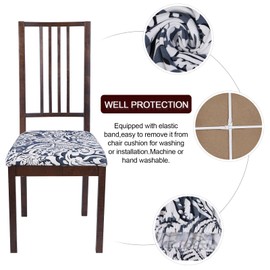 SearchI Seat Covers for Dining Room Chairs Stretch Printed Chair Seat Covers Set of 6, Removable Washable Upholstered Chair Seat Protector Cushion Slipcovers for Kitchen, Office(Flowers Pattern9)