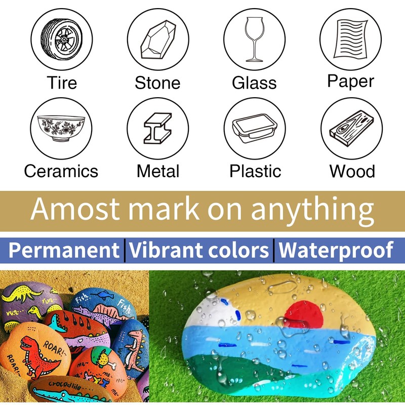 TOOMGGA Black Paint Pens Permanent Paint Markers - 24 Pack