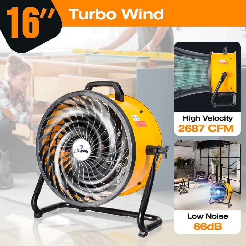 iLiving 16 in. Low Noise Turbo Fan 2687 CFM 3-Speed