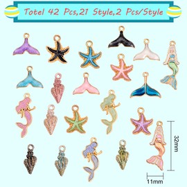 COGCHARGER 48 Pcs Ocean Beach Charms Starfish Conch Shell Charm Pendants Alloy Enamel Charms for Jewelry Necklace Earring Making Crafts
