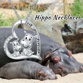 MISTBEE Mothers Day Gifts for Mom Women Hippo Necklace 925 Sterling Silver Mother Hippopotamus Necklace Sea Ocean Hippopotamus Gifts for Women Hippo Lovers