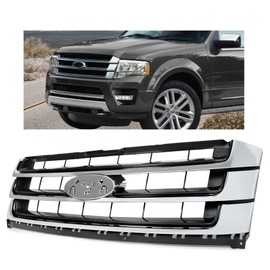 HECASA Front Grille Compatible with 2015-2017 Ford Expedition FL1Z8200A FO1200588 Bumper Grill Assembly Grille ABS Plastic Black+Silvery