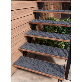 FINEHOUS Outdoor Stair Treads Non-Slip 42”x10” (6-Pack) – Carpet Treads with Rubber Backing Floral Grey