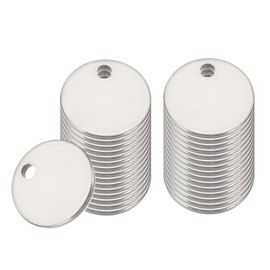 PATIKIL 30 Pcs Metal Stamping Blanks, 8mm Round Stamping Name Tags Stainless Steel Blanks Metal Plate with Hole for Laser Engraving Stamping Dog Tags Keychain Making