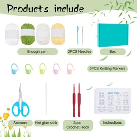 ORIGACH Crochet Bag Kit for Beginners Adults, Flower Granny Square Bag kit Easy Crochet Puff Shoulder bag Set with Step by Step Video Tutorial, Instruction, Yarn, Hook, Accessories