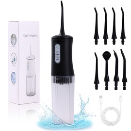 Water Flosser for Teeth Cordless Dental Oral Irrigator, Electric Teeth Cleaner with 4 Modes 8 Jet Tips, IPX7 Waterproof, Portable and Rechargeable for Home & Travel, Black