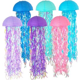 Paper Lantern Decoration, Pack of 6 Jellyfish Paper Lanterns, Ocean Lanterns, Lampshade, Mermaid Birthday Decoration, Ocean Theme Party Supplies for Children Theme Party