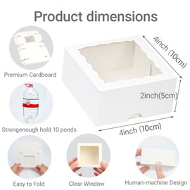 NEKSUNBAK 100-Pack 4X4X2 Elegant White Bakery Boxes - Treat/Cookie/Truffle Boxes for Mini Cakes, Pies & Cinnamon Rolls - Wedding Party Favor Packaging
