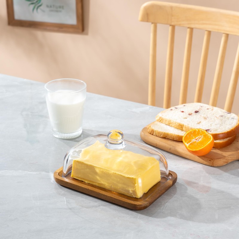 MKLZ Glass Butter Dish with Lid, Clear Domed Cheese Dish