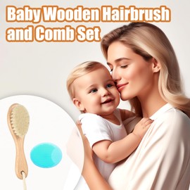 Wooden Soft Goat Bristles Brush with Baby Silicone Hair Scrubber Cradle Cap Brush for Newborns, Toddlers, Infant, Baby Hair Care Kit (Green)