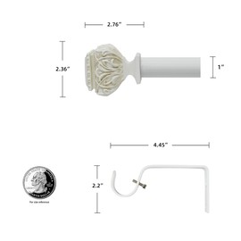 Jeco 7CR-W04 Peony Adjustable Single Curtain 18" to 36"-White, Rod Diameter:1 in, 18-36 in W Size