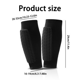 AYNKH 1 Pair Black Shin Pads Sleeves with Honeycomb Shape Sponge Pad Shin Guards for Teenagers Adults for Outdoor Intense Sports Beginners