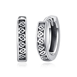 PRAYMOS Viking Runes Earrings for Men Women 925 Sterling Silver Hoop Earrings Men Hypoallergenic Earrings for Sensitive Ears, Cubic Zirconia