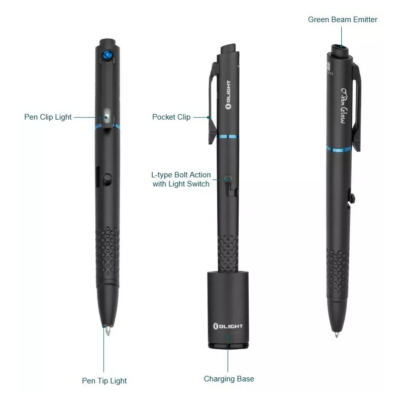 Olight Open Glow Rechargeable Penlight, 120Lu LED, Green Laser, Black/Blue