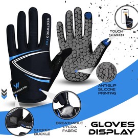 WESTWOOD FOX Full Finger Cycling Gloves, Padded, Anti-Slip Touchscreen, Shock Absorbing Mountain Bike Gloves for Road Bicycle, MTB, Road Racing, Biking and Sports Gloves for Men Women (BLUE, S)