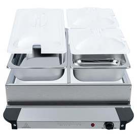 Restaurantware-Kitchen Tek Electric Food Warmer, 1 Buffet Server with Temperature Control - Includes 2 x 1 Quart Buffet Pans and 1 x 2.5 Quart Buffet Pan, Portable, Stainless Steel Chafing Dish Set