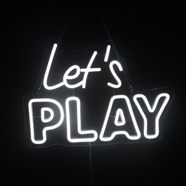 Let's Play Neon Sign Led Decorative Light Up Signs for Home Kid's Play Room Game Room Hotal Beer Pub Bar Party Wall Art Decorations Birthday Christmas Gifts (White)