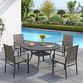 VICLLAX Patio Dining Chairs Set of 4, Outdoor Wicker Chairs with Curved Armrests and Steel Frame for Patio, Deck, Backyard - Grey