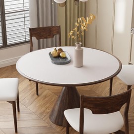 FURKIT Pure White Plastic Table Cover Protector, 42" Round Waterproof Easy Flat PVC Desk Pad Mat, 1.5mm Thick Vinyl Table Top Protector for Dining Room Table, Office, Dresser