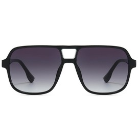 LOJUDI Retro 70s Sunglasses Womens Mens - Pilot Square Tinted Lens Oversized Vintage Ladies Sun Glasses Trendy Shades for UV400 Protection-Black/Black Lens