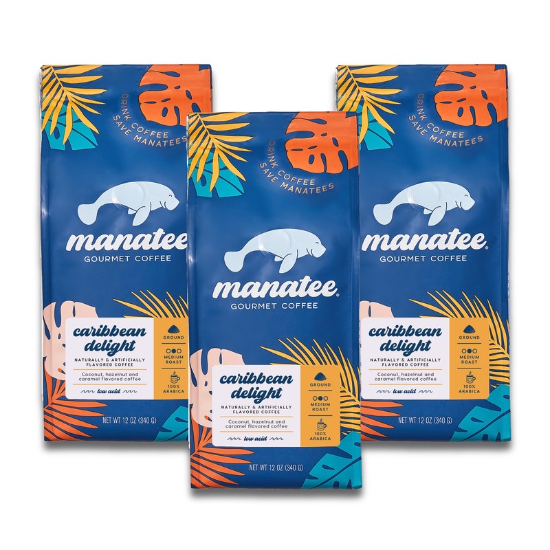 Manatee Gourmet Coffee, Ground, Medium Roast, Caribbean Delight, 12 oz