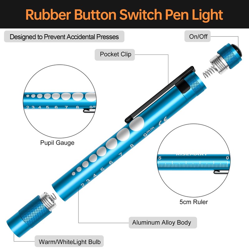 RISEMART 2 Pack Pen Light for Nurse, Medical Penlight with