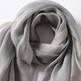 ANMIDA Women's Scarf, Large Stole, Silk Stole with Floral Embroidery, Women's, Autumn Scarf, Stole, gray