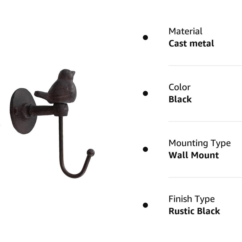 YukaBa 520013 Songbird Wall Hook, Brownish Black (Brownish Black-2Pack Bird)