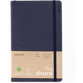 share Journal A5 Blank - Notebook Donates a Lesson for a School Child - Upcycling Notebook Made of Apple Peels - Anthracite/Dark Blue