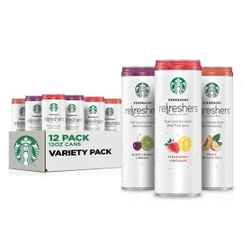Starbucks Refreshers, 3 Flavor Variety Pack (Peach,Cherry, Stw Lmd), 12 Ounce Sleek Cans (Pack of 12)