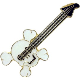 Skeletons & Skulls – Skull & Crossbones Guitar Enamel Pin – Gothic Music Design, Unique Accessory for Jackets, Bags, and Hats