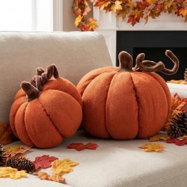 Ywlake Juego de 2 Cojínes de Calabaza de Otoño, Decoración de Halloween Cojín Decorativo de Calabaza para Sofá Cama Dormitorio Decoración de Otoño Acc