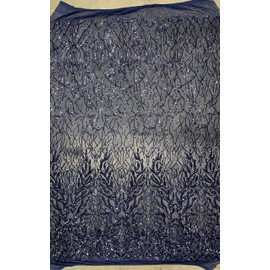 Frances Navy Blue Vines and Leaves Sequins on Mesh Lace Fabric by The Yard - 10153