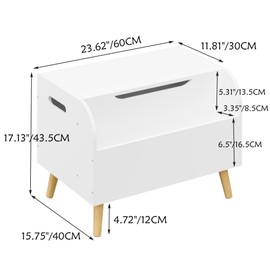 arsehhwe Wooden Toy Box with Front Bookshelf, Flip-Top Lid and Safety Hinge, Kids Storage Organizer, White