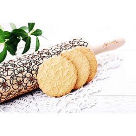 SAKURA Embossing rolling pin. Japanese Cherry Blossom embossed dough roller by Algis Crafts