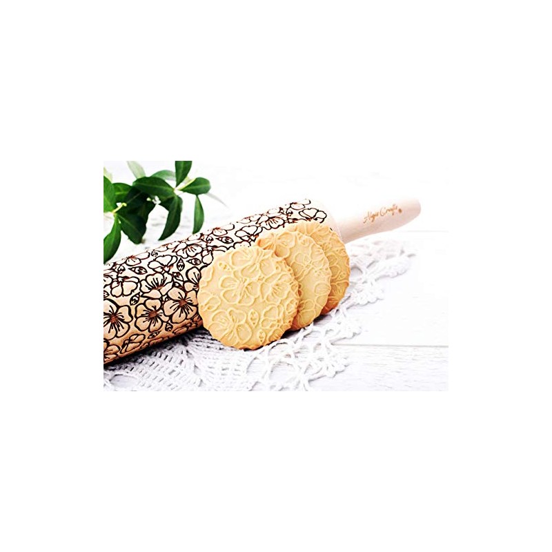 SAKURA Embossing rolling pin. Japanese Cherry Blossom embossed dough roller