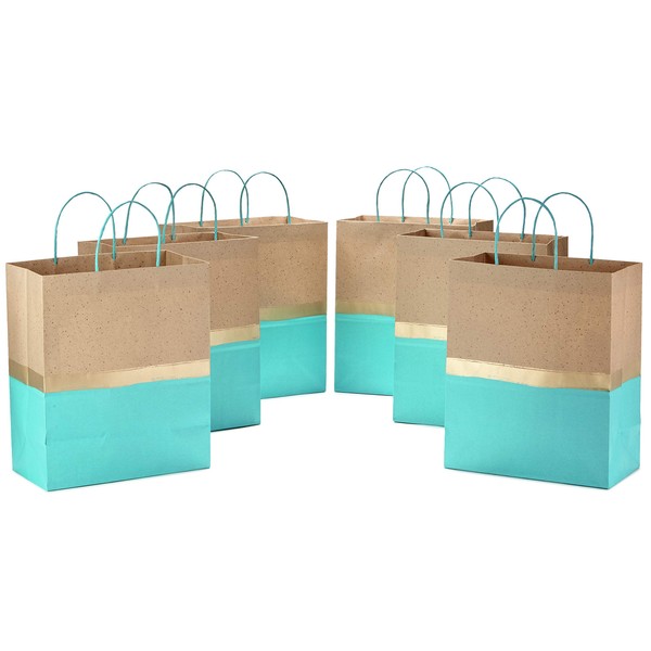 Hallmark 13" Large Paper Gift Bags (Pack of 6 - Turquoise & Kraft) for Birthdays, Easter, Weddings, Mother's Day, Baby Showers, Bridal Showers or Any Occasion