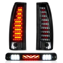 Tail Light + 3rd Third Brake Lamp for Chevy & GMC C1500 K1500 88-99, Chevy & GMC C2500 C3500 K2500 K3500 88-00, Chevy Blazer 92-94, Silverado 94-98 Chrome Housing Smoked Lens Rear LED Taillight