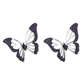 Mother's Day Jewelry Gift Round Shape Simulated Alexandrite Butterfly Stud Earrings In 14k White Gold Over Sterling Silver